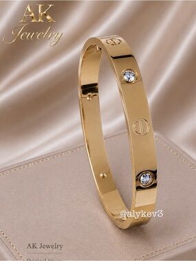 💎18k MEN’S LUXURY GOLD CZ DIAMOND STONE Screw BRACELET Cuff Bangle Gold Plated